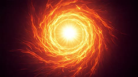 A Dynamic Spiral of Energy and Light: Observing the Mesmerizing Motion of a Bright Sun at the Core of a Fiery Swirl, Radiating Vibrant Energy and Intensity