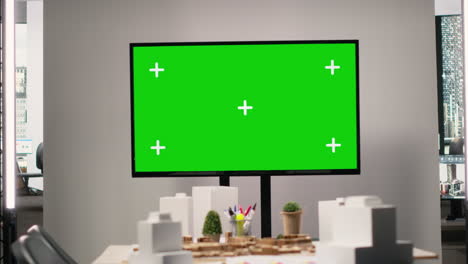 development and property planning with copy space on tv in empty office