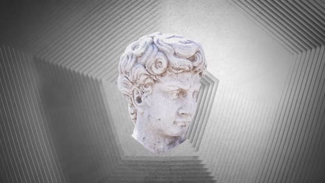 animation of statue over moving grey hexagonal surface