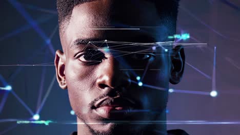 close-up portrait of a man with digital overlay