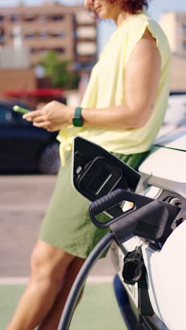 mujer cargando un vehículo eléctrico