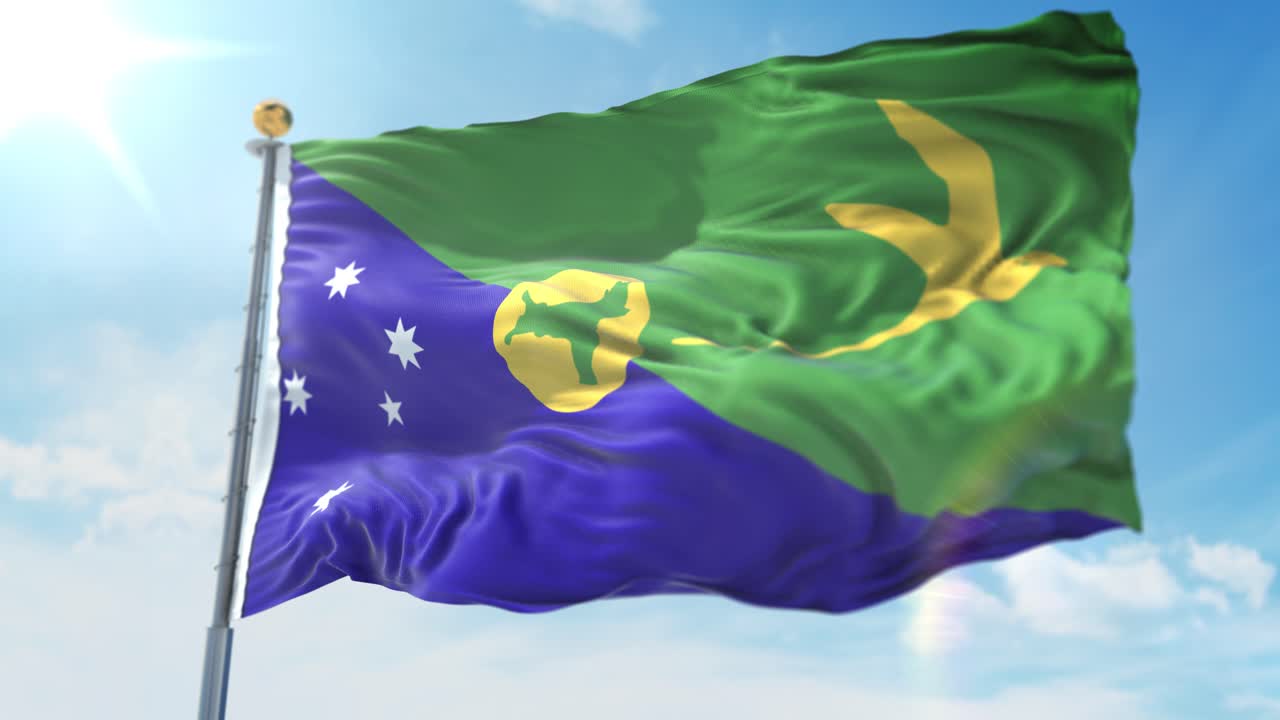 국가 크리스마스 섬의 기둥에 흔들며 깃발의 4k 3d 그림