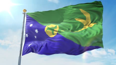 ilustración 3d de 4k de la bandera ondeante en un poste de las islas navideñas del país