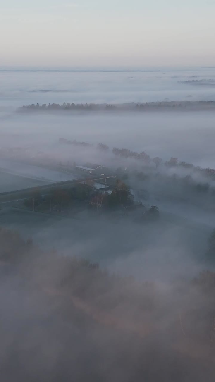 계곡 풍경 위 의 안개 가 가득 한 해가 뜨는 것