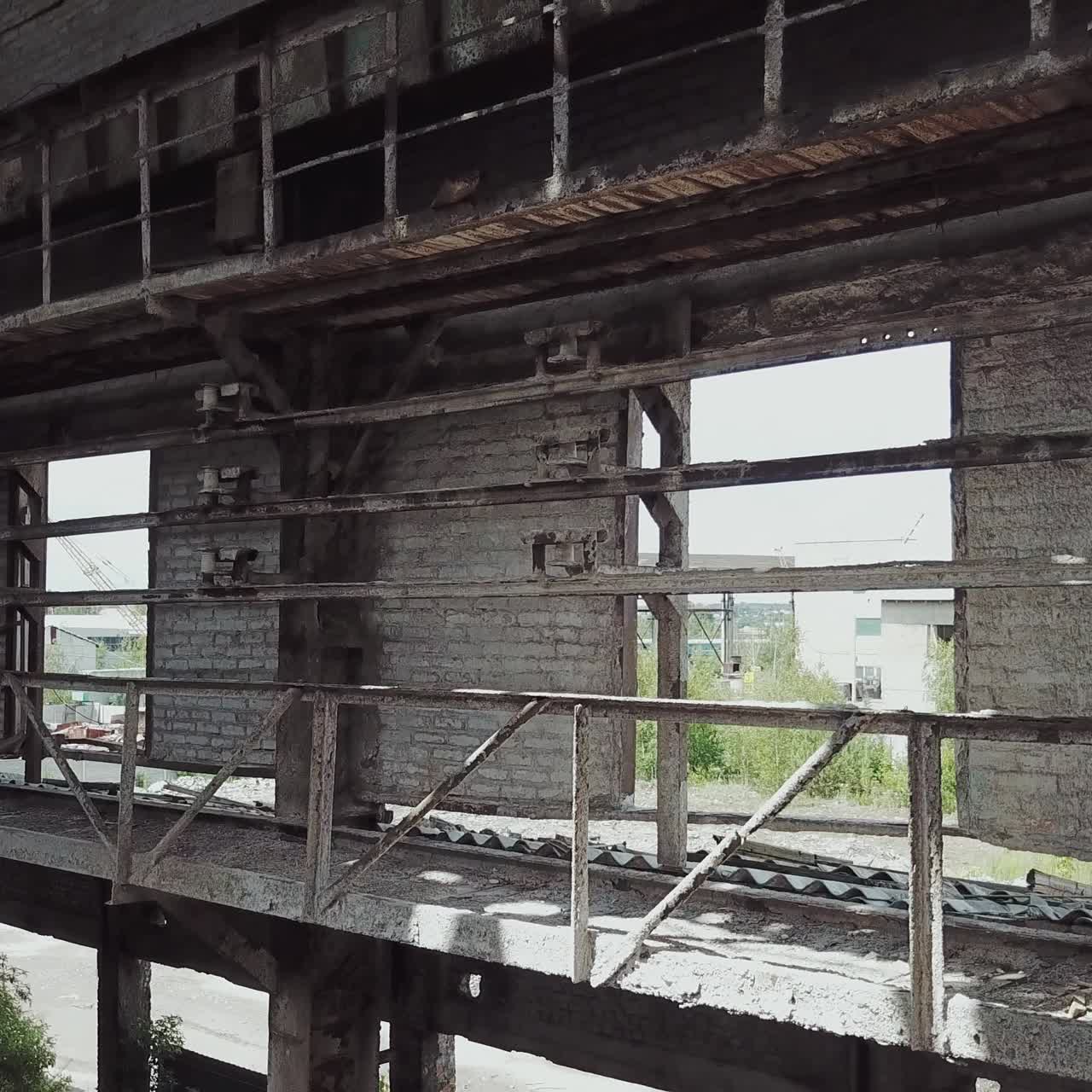 Aerial view of a destroyed factory during the war. Industry in ruins