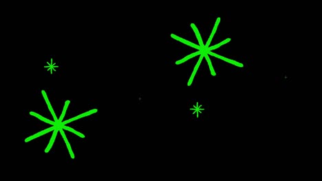 animación estrellas verdes en forma de chispas sobre un fondo negro.