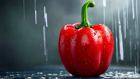 un pimienta roja sentada en la parte superior de una mesa bajo la lluvia