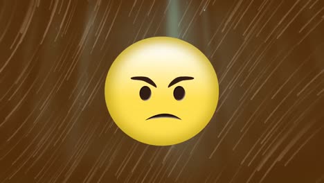 Animation-of-angry-face-emoji-over-light-trails-against-grunge-brown-background-with-copy-space