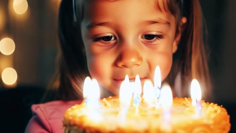 little girl blowing out candles on birthday cake