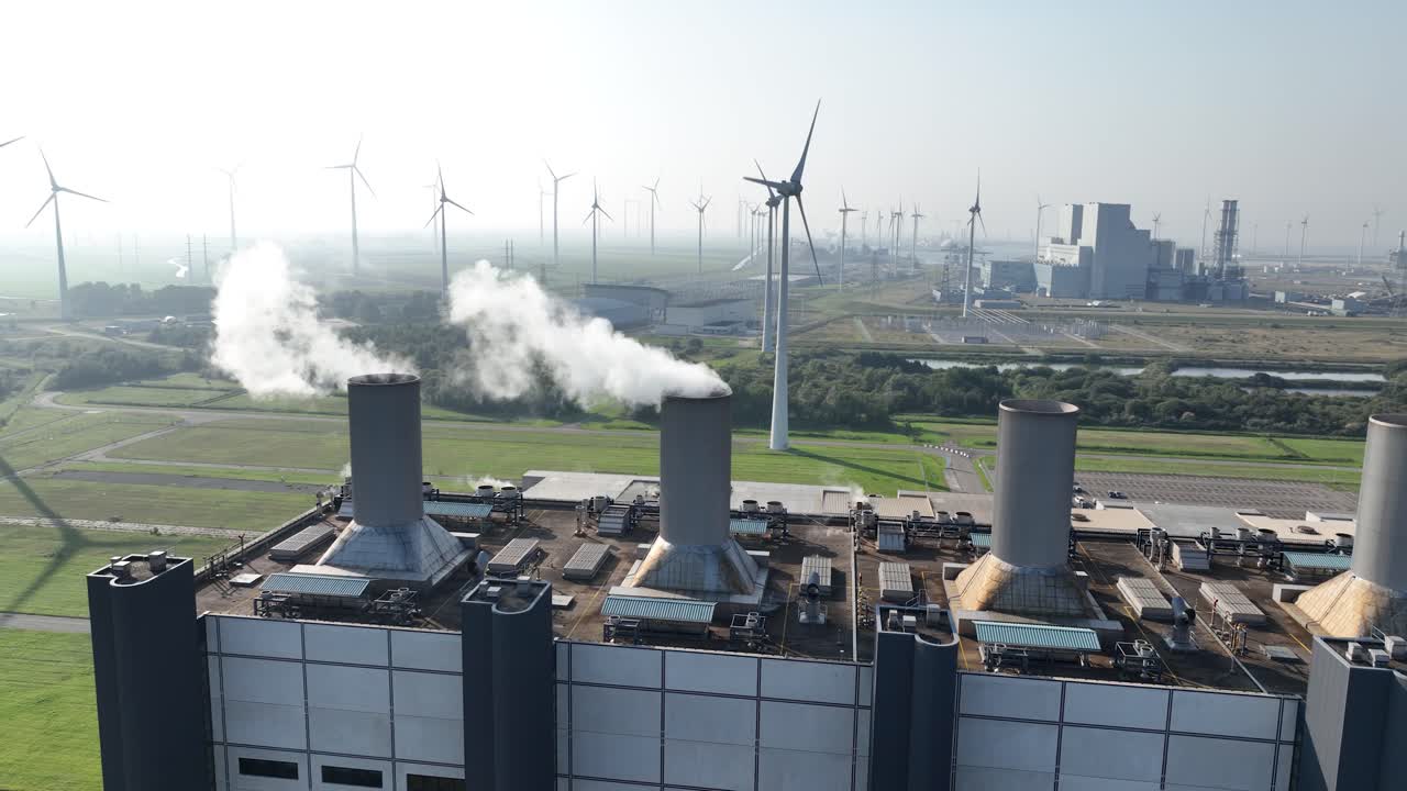 Powerplant at the Eemshaven, The Netherlands. Aerial drone video.
