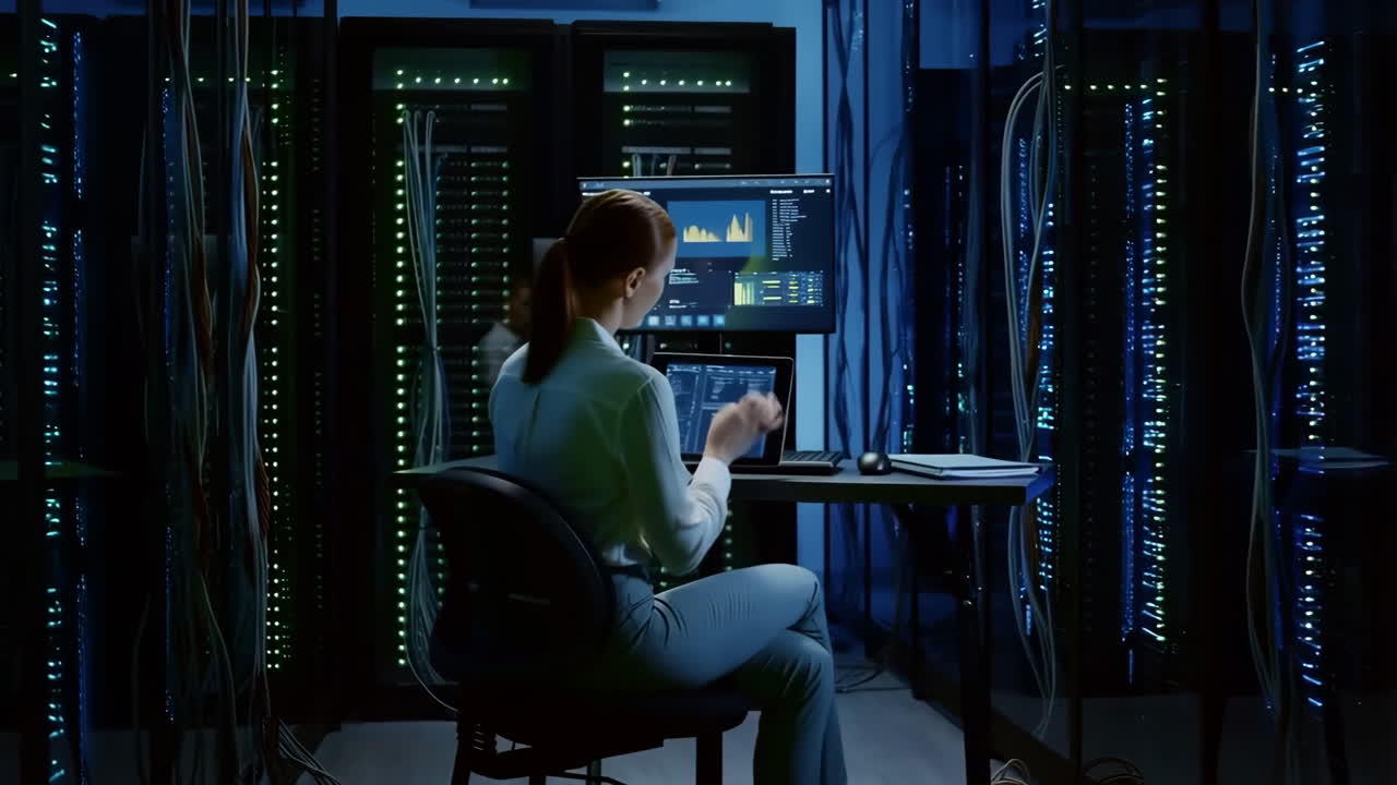 Woman working in a data center