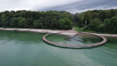 Aerial-View-of-Marselisborg-Royal-Palace,-the-Round-Bridge-in-Aarhus,-Denmark