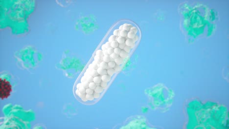 cápsula médica con concepto biomédico, 3d probiótico, solución para la piel de ácido hialurónico, cápsulas analgésicos, antibióticos, vitaminas, aminoácidos, minerales, aditivo bioactivo, ciencia de la salud deportiva.