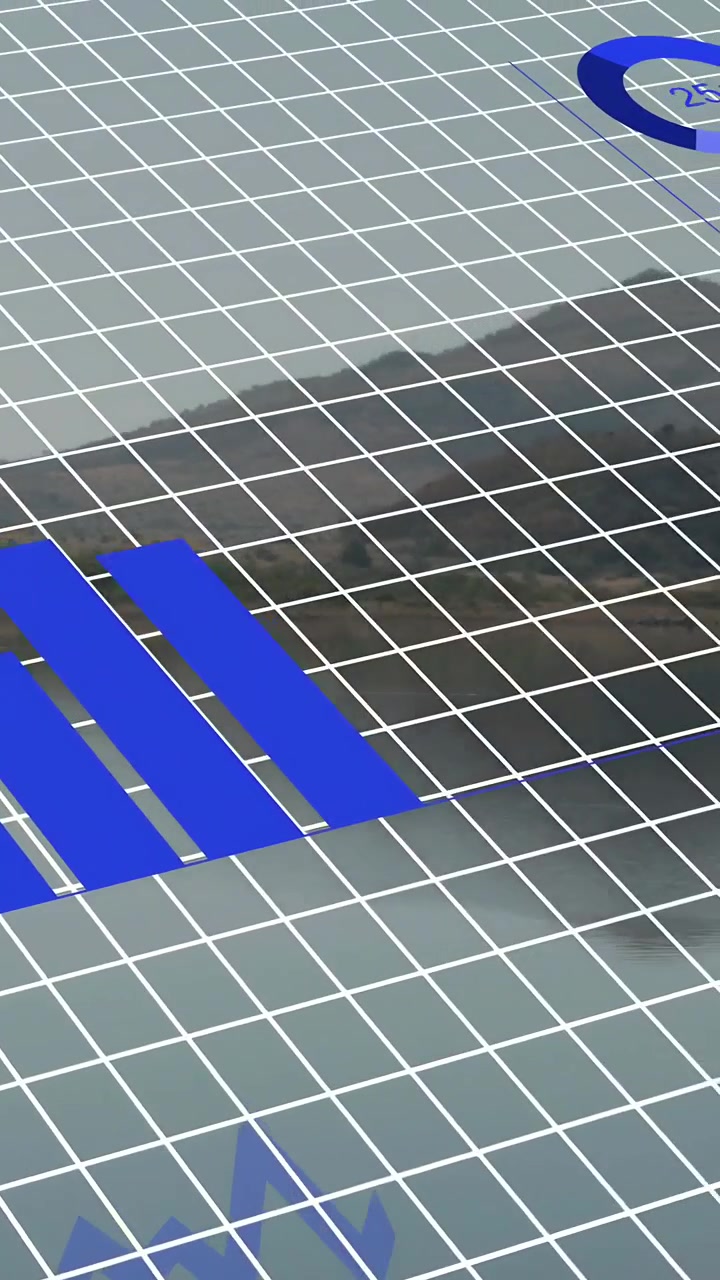 Vertical video: 3D data viz animating on grid, triggered by blue blocks forming bars, showing chart