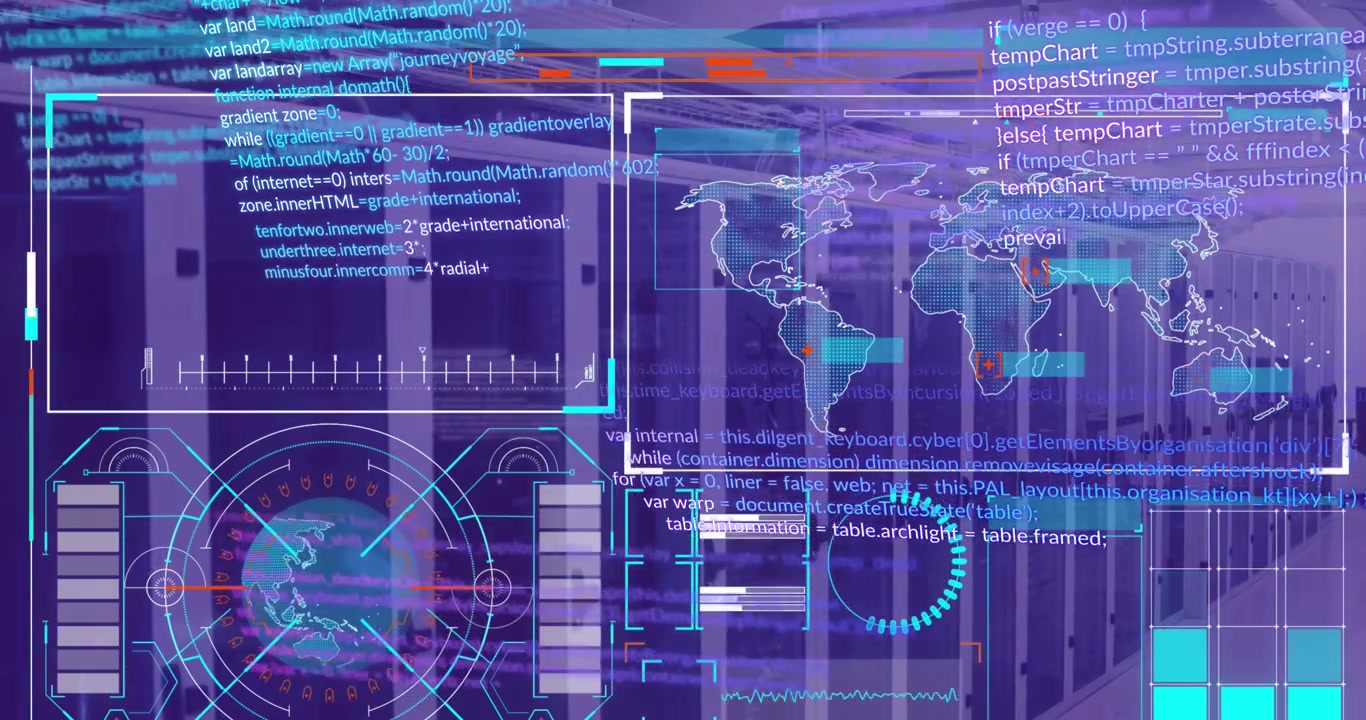 Animation of data processing in black digital space