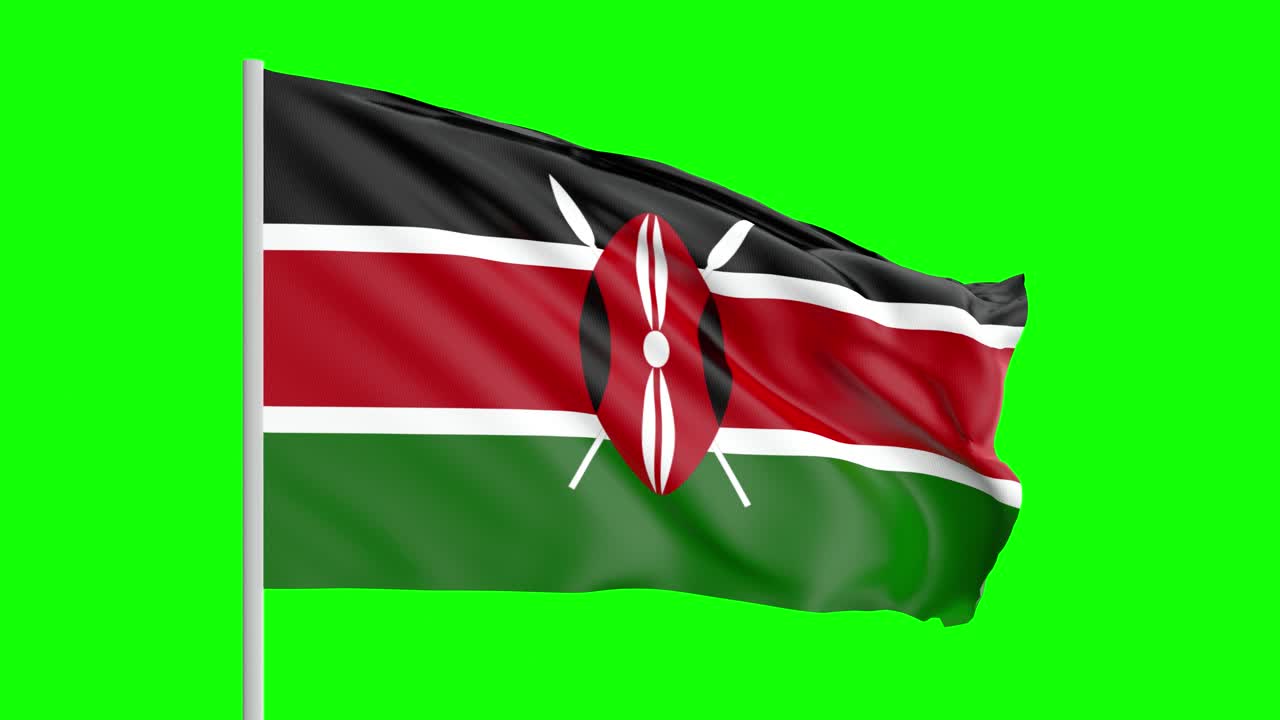 알파 매트가 포함된 녹색 화면에서 바람에 펄럭이는 케냐 국기