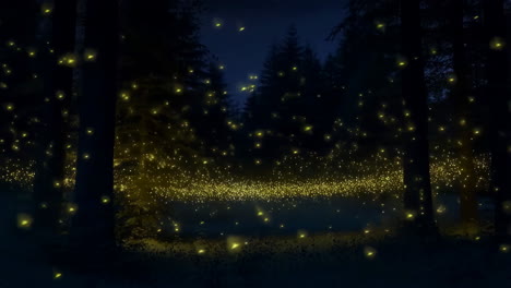 magical night forest with fireflies