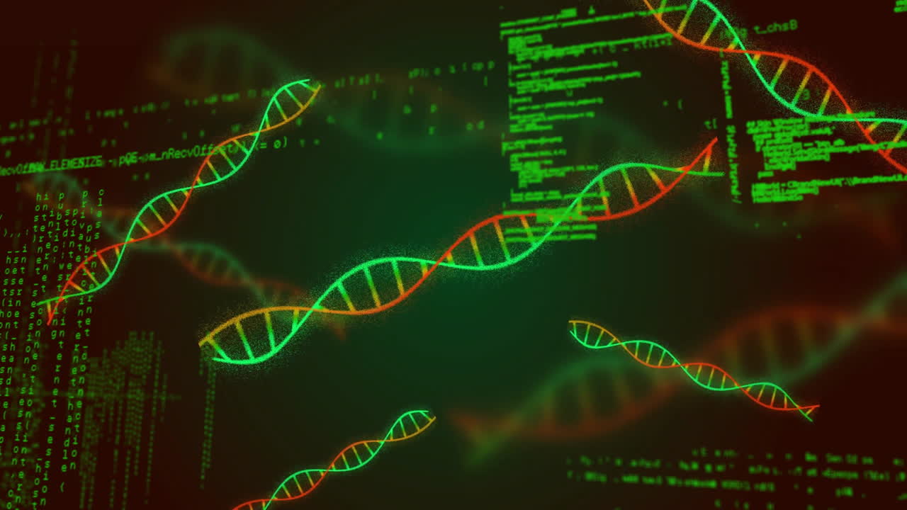 Processing scientific data, DNA strands and binary coding in animation