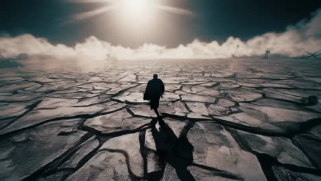 lone traveler on a cracked, desolate planet