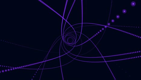 líneas espirales moradas en movimiento con puntos en el espacio oscuro