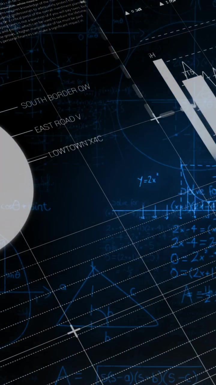 Animation of data processing with mathematical equations on black background