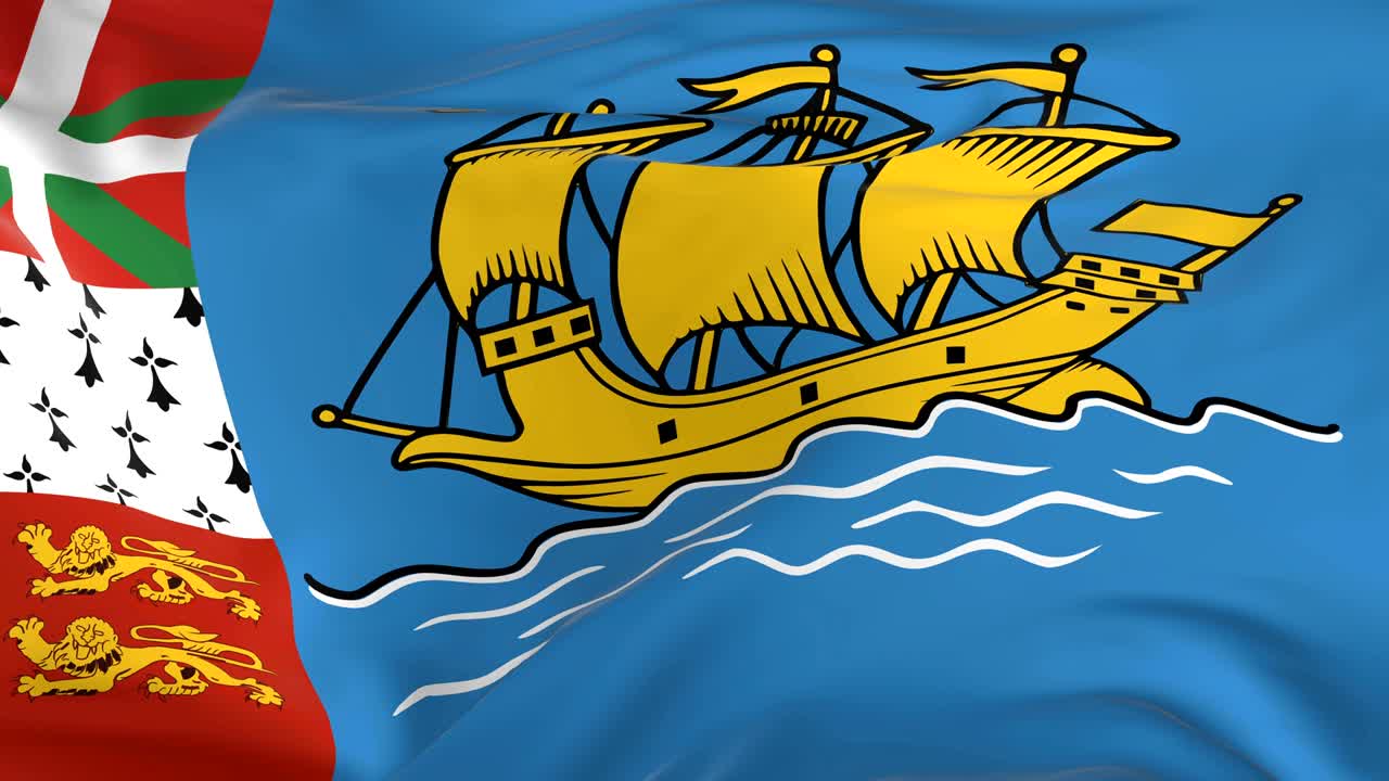 배경으로 루프 발을 흔들고 있는 세인트 피에르와 미론