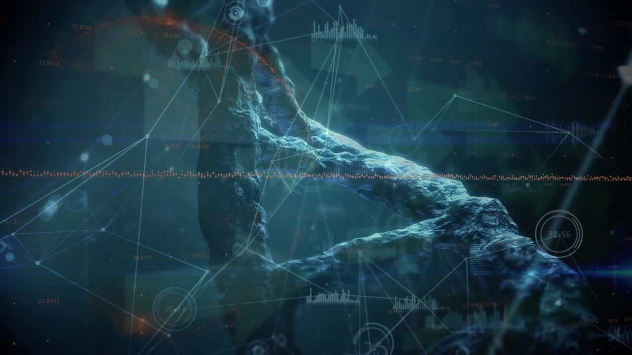 Animation of dna strand spinning over scientific data processing