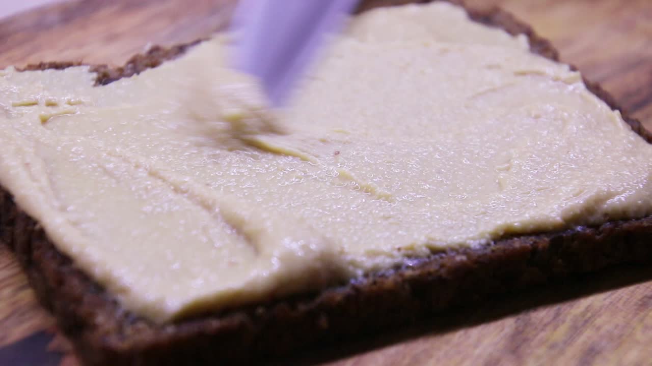 Closeup of peanut butter on bread