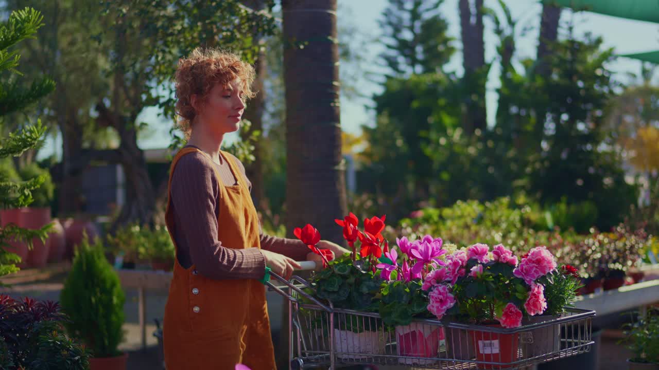 En kvinde der køber blomster i en planteskole