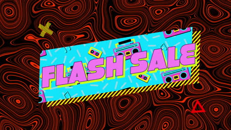 animation of flash sale text over abstract red liquid kaleidoscope pattern on black background