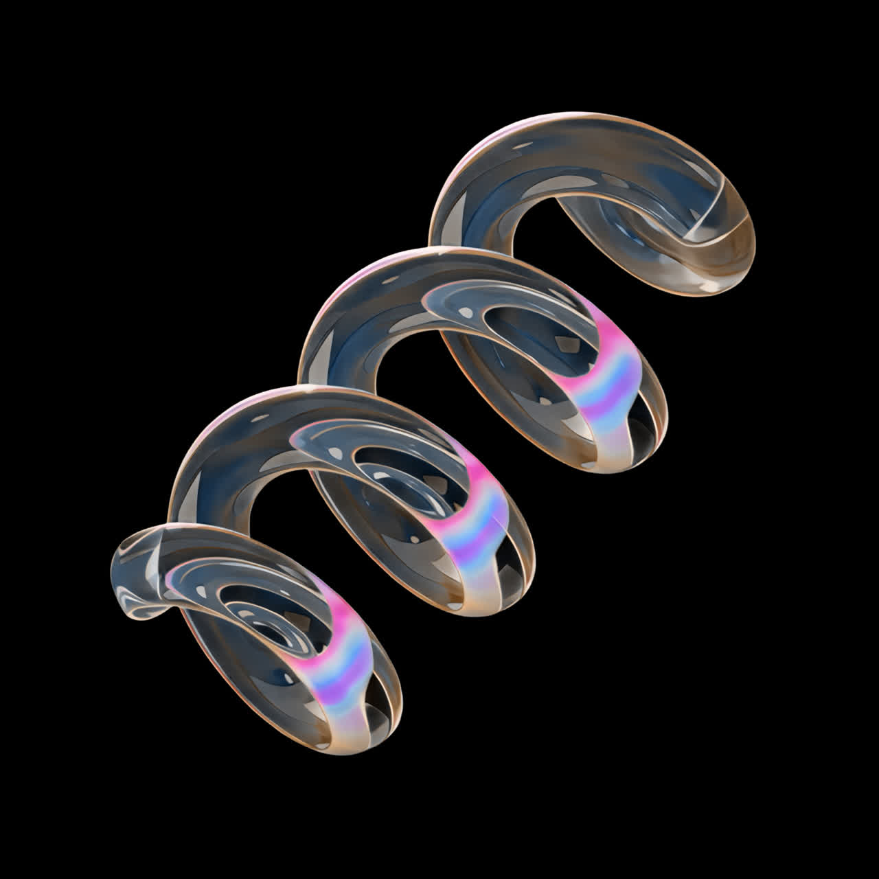 3d transparent spiral shape animation isolated asset, transparent 4K video, alpha channel, ProRes