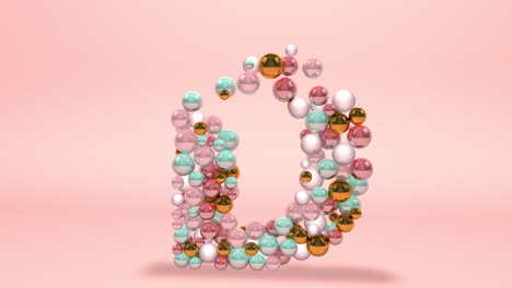 d letra hecha de cuentas, bolas de vidrio, perlas pastel, joyas de cristal y oro