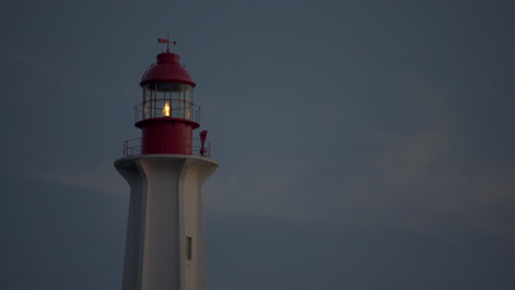 a close-up nighttime view of the point atkinson light house
