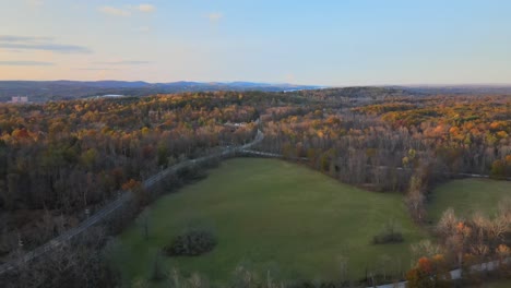 Flying-over-rural-America-at-a-four-way-intersection