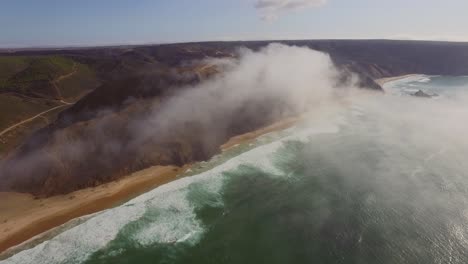 Sea-mist-at-Cordoama-and-Castelejo-beach-at-the-Algarve,-Portugal