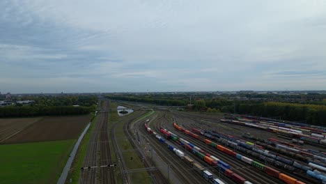 aerial view of kijfhoek hump yard with wagon train waiting to be moved