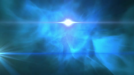 digital animation of bright spot of light moving against glowing smoke effect on blue background