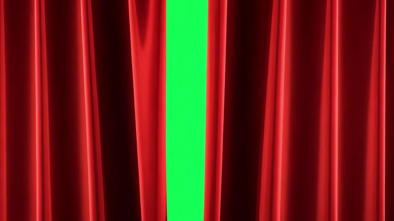 Animazione elegante con tendaggi teatrali rossi, video 4K trasparente, green screen