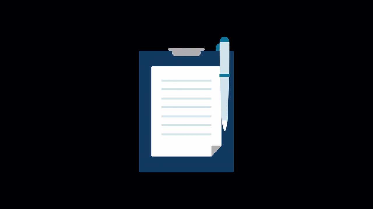 Animated Clipboard with Paper and Pen Filling Out a Document