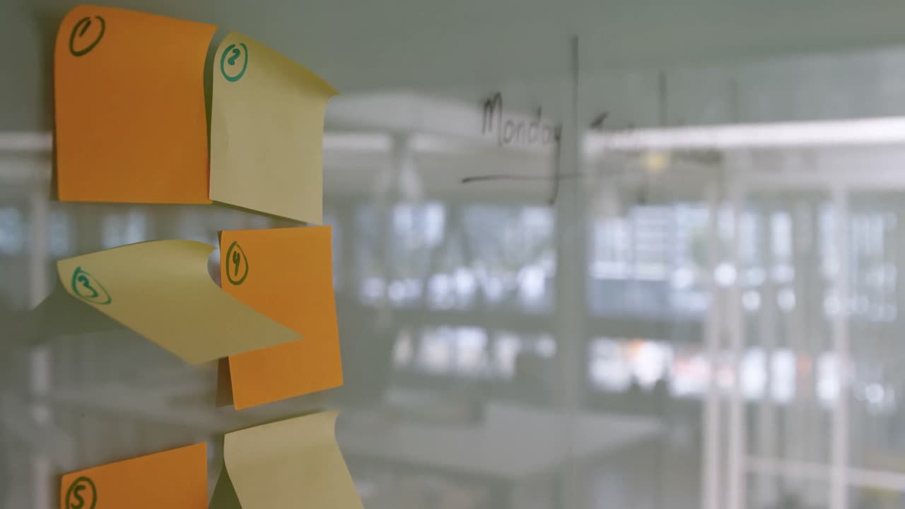 Sticky notes stuck on white board 4k