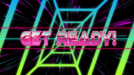 Animation-Eines-„Get-Ready“-Textbanners-Vor-Einem-Neon-Gradiententunnel-Und-Lichtspuren-In-Einem-Nahtlosen-Muster