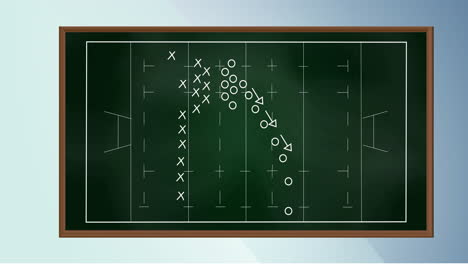 football strategy animation on chalkboard with player positions and movement arrows