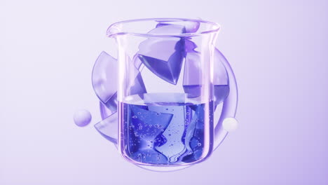 chemical beaker with purple glass background, 3d rendering.