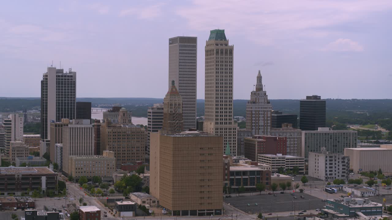 Aerial view of skyscrapers in downtown Tulsa, Oklahoma