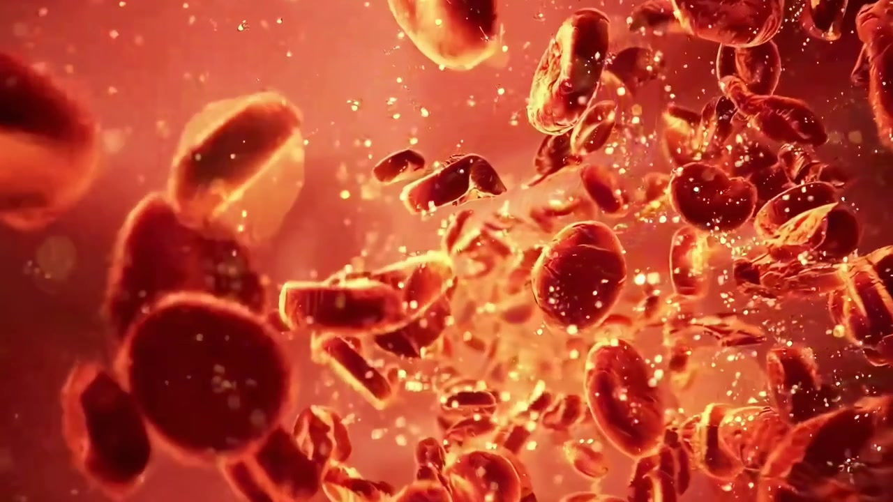 Vista microscopica dei globuli rossi che scorrono attraverso una vena