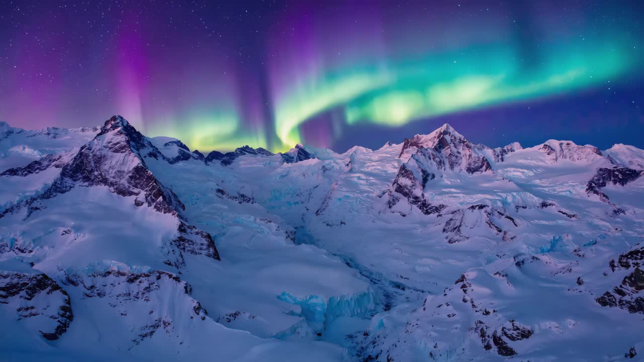 aurora boreal sobre las montañas nevadas