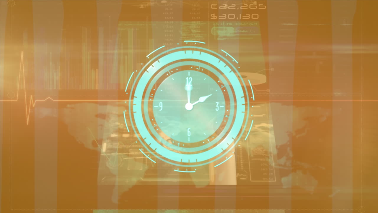 Animation of data processing over clock moving