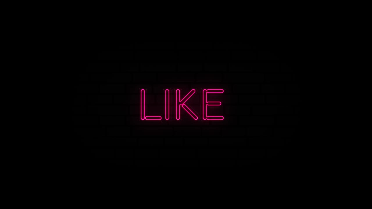 Animation of pink neon style word Like flickering on black background
