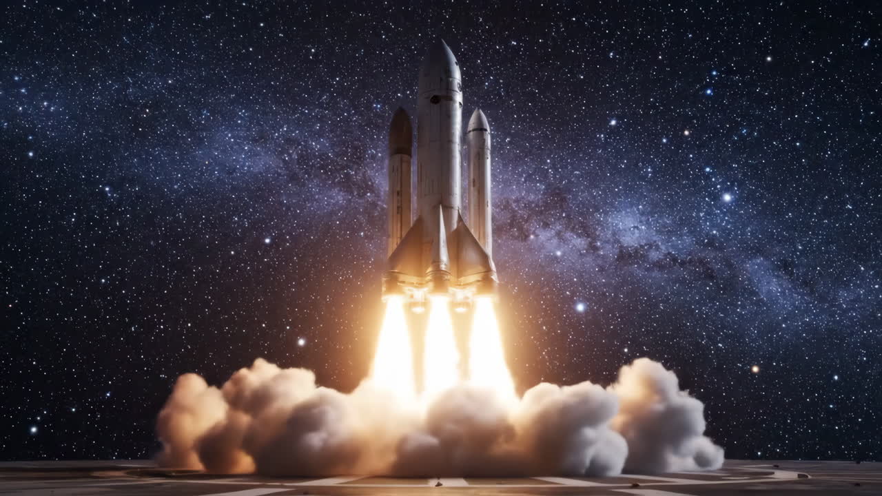 Rocket Launching into Starry Night Sky