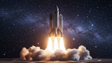 rocket launching into starry night sky